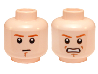 Minifigure, Head Dual Sided Dark Orange Eyebrows and Chin Dimple, Neutral / Angry, Bared Teeth Pattern