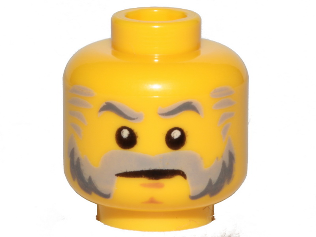 Minifigure, Head Light Bluish Gray and Dark Bluish Gray Eyebrows, Mutton Chops, Moustache, Medium Nougat Chin Dimple Pattern