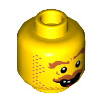 Minifigure, Head Beard Stubble, Brown Eyebrows, Moustache, Open Mouth, Two Teeth Pattern (Hank Haystack)