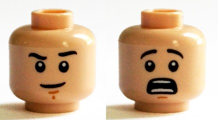 Minifigure, Head Dual Sided Black Eyebrows, Chin Dimple, Neutral / Scared Pattern (Fred)