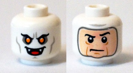 Minifigure, Head Dual Sided Alien with Yellow Eyes, Fangs, Mouth Open (Vampire) / Balaclava, Light Nougat Face Pattern