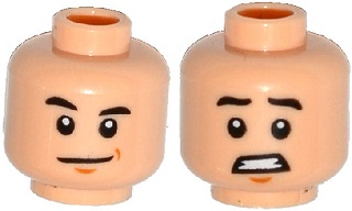 Minifigure, Head Dual Sided Black Eyebrows, Chin Dimple, Smile / Scared with Clenched Teeth Pattern (Zach)
