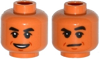 Minifigure, Head Dual Sided Black Thick Eyebrows, Mouth and Chin Dimple, Open Smile / Raised Eyebrow Pattern (Dr. Wu)