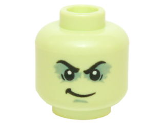 Minifigure, Head Male Black Bushy Eyebrows, Shadowed Eyelids, White Pupils, Smirk Pattern