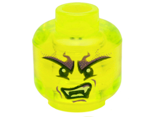 Minifigure, Head Alien Ghost with Large Dark Purple and Black Eyebrows, White Fangs, and Lopsided Scowl Pattern