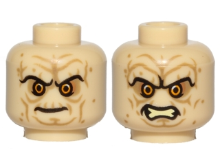 Minifigure, Head Dual Sided Wrinkles, Sunken Yellow Eyes, Black Long Eyebrows, Stern / Bared Teeth Angry Pattern (SW Palpatine)