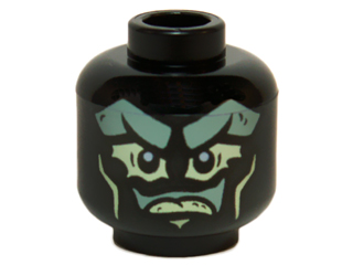 Minifigure, Head Alien Ghost with Sand Green Face and Yellowish Green Eyes, Mouth and Cheek Lines Pattern