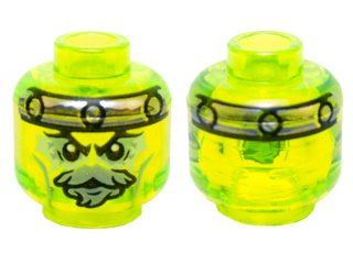 Minifigure, Head Alien Ghost with Gray Goatee, Yellowish Green Eyes and Metal Band on Front and Back Pattern