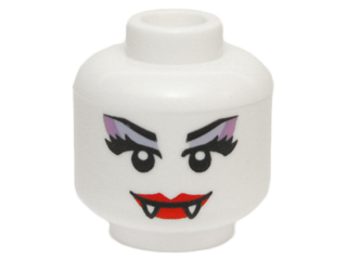 Minifigure, Head Alien Female Vampire with Red Lips, Fangs, and Lavender and Medium Lavender Eye Shadow Pattern