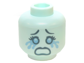 Minifigure, Head Female with Dark Bluish Gray Eyebrows, Eyes and Open Mouth, Crying Tears Pattern
