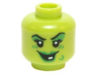 Minifigure, Head Female Green Lips, Eye Shadow, Wart and Wrinkles, Smile with White Tooth Pattern