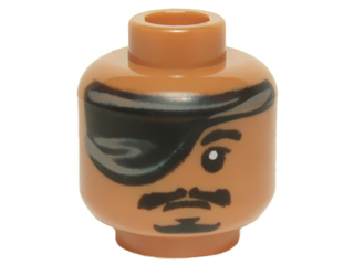Minifigure, Head Large Eye Patch, Black Eyebrow, Moustache and Goatee, White Pupil Pattern
