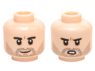 Minifigure, Head Dual Sided Black Eyebrows, Black Stubble, White Pupils Smiling / Open Mouth Scowling Pattern (SW Poe Dameron)