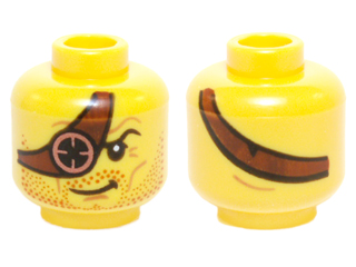 Minifigure, Head Beard Stubble Dark Red, Reddish Brown Eye Patch with Copper Eyepiece Pattern
