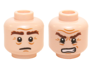 Minifigure, Head Dual Sided LotR Gimli Bushy Brown Eyebrows, Sad / Grimacing Pattern