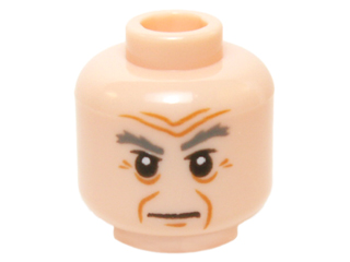 Minifigure, Head Dark Gray Bushy Eyebrows, White Pupils and Wrinkles Pattern (The Doctor)