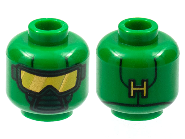Minifigure, Head Scuba Mask with Yellow Goggles and 'H' on Back Pattern (Hydra Diver)