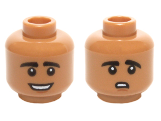 Minifigure, Head Dual Sided Black Eyebrows, White Pupils with Open Mouth Smile / Worried Pattern (Raj Koothrappali)