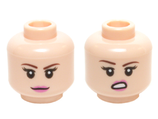 Minifigure, Head Dual Sided Female Dark Brown Eyebrows, Dark Pink Lips with Closed Mouth Smile / Open Mouth Lip Raised Pattern (Penny)