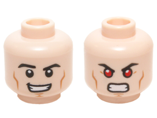 Minifigure, Head Dual Sided Black Eyebrows, Cheek Lines, Chin Dimple, Open Mouth Smirk / Bared Teeth with Red Eyes Pattern (Superman / Hyperion)