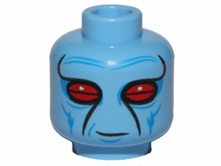 Minifigure, Head Alien with SW Duros Dark Azure Facial Lines, Large Red Eyes, and Slight Grin Pattern