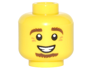 Minifigure, Head Reddish Brown Bushy Eyebrows and Wide Goatee, Nougat Eye Wrinkles, Open Mouth Smile with Teeth Pattern