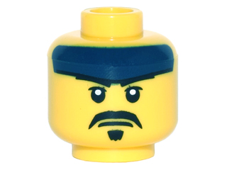 Minifigure, Head Dark Blue Headband, White Pupils, Black Moustache and Goatee Pattern