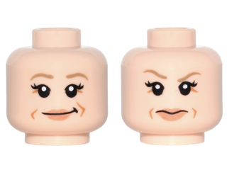 Minifigure, Head Dual Sided Female Dark Tan Eyebrows, Nougat Lips, Laugh Lines, Smirk / Eyebrow Raised Pattern (Princess Leia)