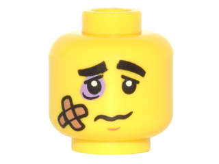 Minifigure, Head Black Eyebrows, Lavender Black Eye, Bandage and Frown Pattern
