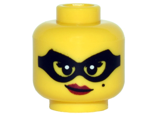 Minifigure, Head Female Black Eye Mask, Beauty Mark, Red Lips with Smirk Pattern