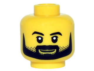 Minifigure, Head Black Eyebrows, Upper Eyelids, Moustache and Full Beard with Stubble, Grin Pattern