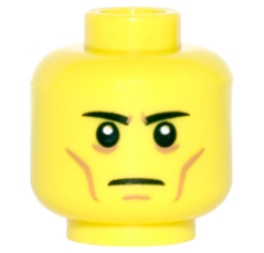 Minifigure, Head Black Eyebrows, Nougat Angled Cheek Lines, Chin Dimple and Creases Under Eyes, Stern Frown Pattern