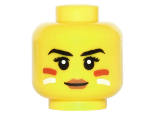 Minifigure, Head Female Black Eyebrows, Dark Orange Lips and Red and White Face Paint Pattern