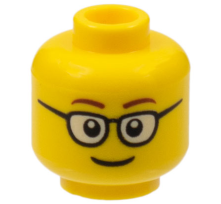 Minifigure, Head Glasses Rounded with Brown Thin Eyebrows, Smile Pattern