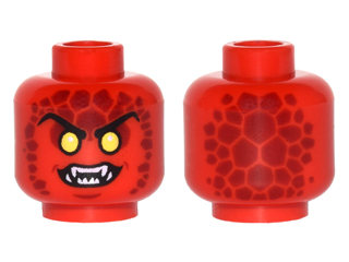 Minifigure, Head Alien Lava Monster with Yellow Eyes, Dark Red Rocks, and Open Mouth with Fangs Pattern