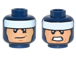 Minifigure, Head Dual Sided Balaclava, White Headband, Smile Mouth Corner Raised / Clenched Teeth Pattern (Batman)