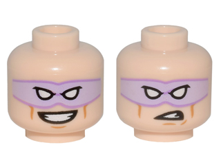 Minifigure, Head Dual Sided Lavender Eye Mask with Eye Holes, Vicious Smile / Open Mouth Corner Raised Snarl Pattern (The Riddler)