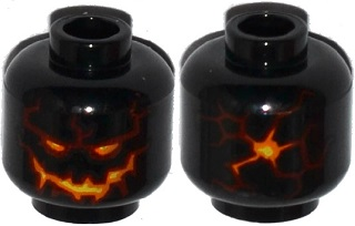 Minifigure, Head Alien Lava Monster with Yellow and Orange Eyes and Mouth, Dark Red Cracks Pattern
