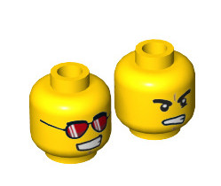 Minifigure, Head Dual Sided Red Sunglasses / Angry Eyebrows and Scowl Pattern (Griffin Turner)