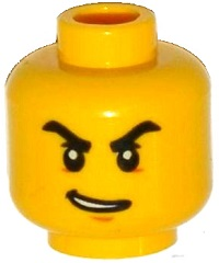 Minifigure, Head Black Thick Angry Eyebrows, Lopsided Open Smile Pattern