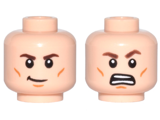 Minifigure, Head Dual Sided Brown Eyebrows, Cheek Lines, Chin Dimple, Crooked Smile / Open Mouth Grimace Pattern