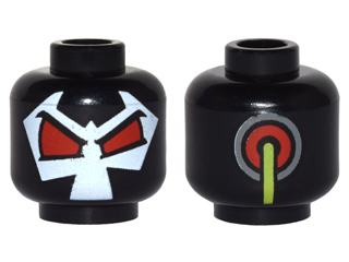 Minifigure, Head Alien with Wrestler Mask with Large Dark Red Eyes, Lime Hose on Back Pattern (Bane)