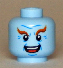 Minifigure, Head Male Dark Orange Eyebrows, Black Eyes, White Pupils, Wrinkles, Open Mouth Smile, Teeth and Tongue Pattern (Mr. Freeze)