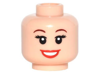 Minifigure, Head Female with Red Lips, Open Mouth Smile, Brown Eyebrows, Eyelashes Pattern (Ariel)