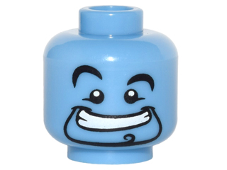 Minifigure, Head Alien with Black Curved Eyebrows, Right Raised Eyebrow, Narrow Goatee with Curl, Wide Mouth Smile with Teeth Pattern