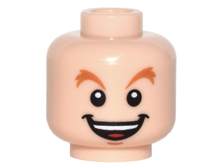 Minifigure, Head Dark Orange Raised Eyebrows and Chin Dimple, Open Mouth Smile with Teeth, and Red Tongue Pattern (Peter Pan)