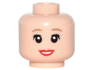 Minifigure, Head Female Dark Tan Eyebrows, Red Lips, Open Mouth Smile, Eyelashes Pattern (Alice)