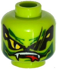 Minifigure, Head Alien with Yellow Snake Eyes and Mouth with Fangs and Teeth Pattern