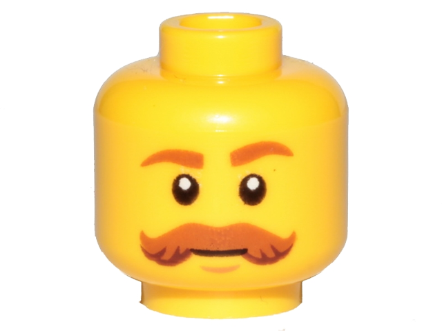Minifigure, Head Dark Orange Eyebrows and Bushy Moustache Pattern