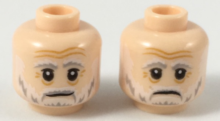 Minifigure, Head Dual Sided Gray Eyebrows, Beard, Moustache, White Pupils, Slight Smile / Sad Pattern (SW Lor San Tekka)